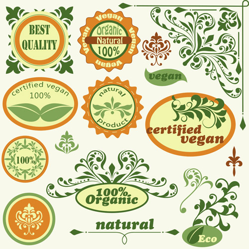 Green natural labels design vector material 01 Green natural labels design vector material 01