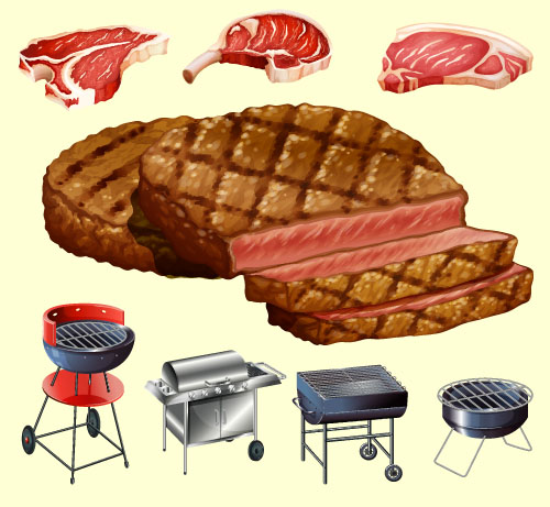 Meats with barbecue vector material Meats with barbecue vector material