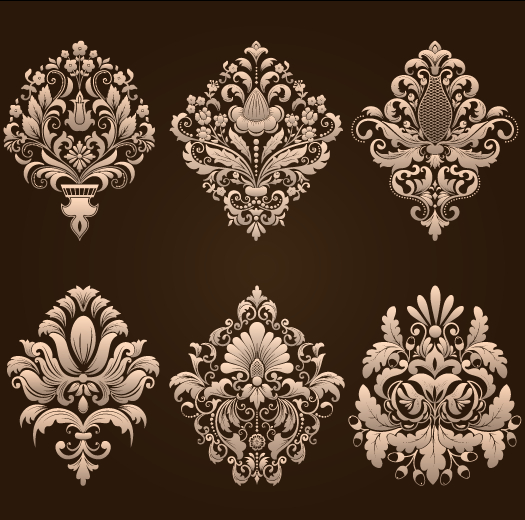 Ornamental floral damask elements vector material 01 Ornamental floral damask elements vector material 01