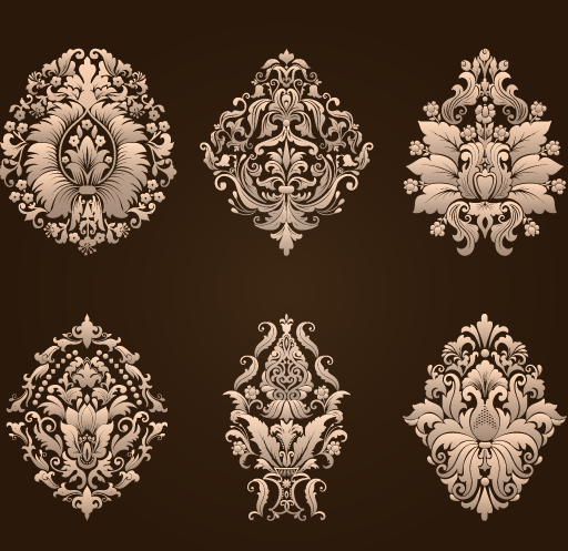 Ornamental floral damask elements vector material 02 Ornamental floral damask elements vector material 02