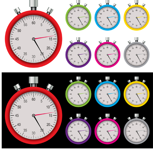 Realistic stopwatch design vectors set 03 Realistic stopwatch design vectors set 03