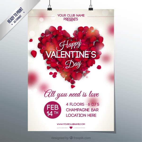 Rose heart Valentine Day poster vector