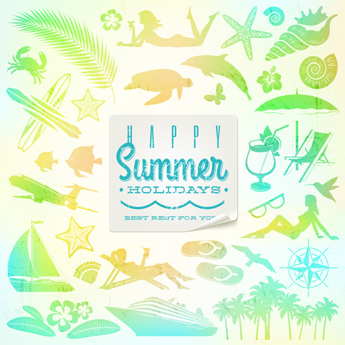 Travel elements with summer holiday background Travel elements with summer holiday background