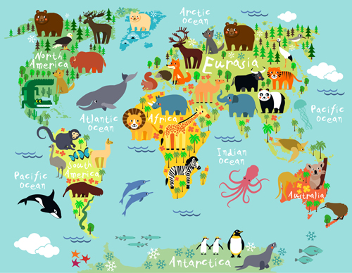 Wild animal with world maps vector 02 Wild animal with world maps vector 02