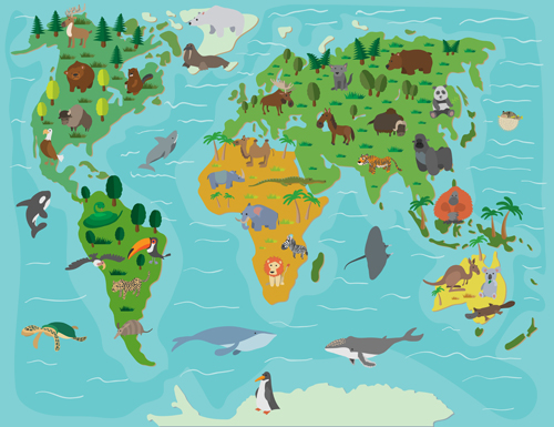 Wild animal with world maps vector 03 Wild animal with world maps vector 03