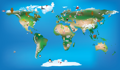 Wild animal with world maps vector 04 Wild animal with world maps vector 04
