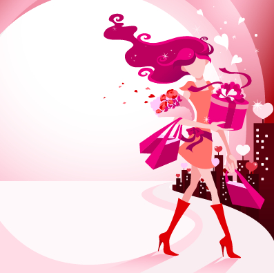 Beautiful shopping girl vector material 05