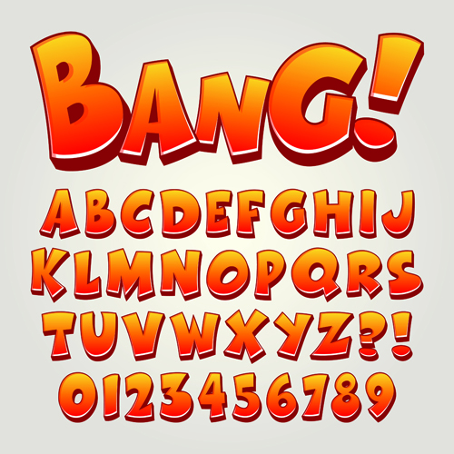 Cartoon bang alphabet with numbers vector Cartoon bang alphabet with numbers vector