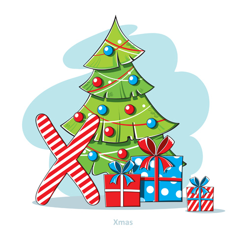 Cartoon christmas gift with xmas tree vector Cartoon christmas gift with xmas tree vector