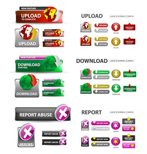 Creative website download buttons vectors set 01