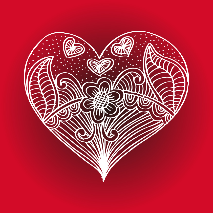 Doodle heart with floral vector material 01 Doodle heart with floral vector material 01