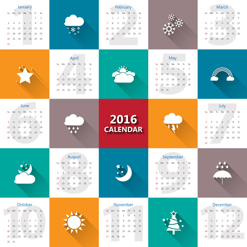 Flat 2016 calender vector material Flat 2016 calender vector material