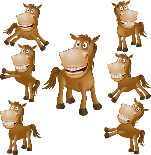 Funny cartoon horses vector graphics