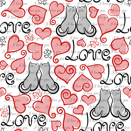 Heart with cat valentines day seamless pattern vector 01 Heart with cat valentines day seamless pattern vector 01