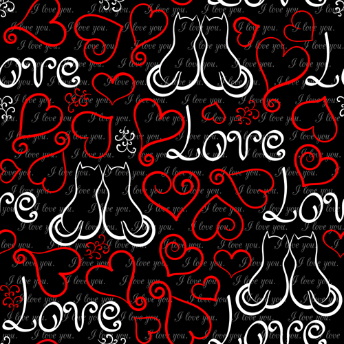 valentines seamless pattern heart day cat 