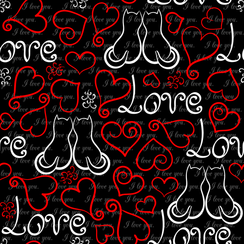 Heart with cat valentines day seamless pattern vector 02 Heart with cat valentines day seamless pattern vector 02