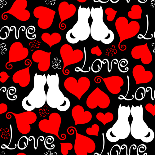 valentines seamless pattern heart day cat 