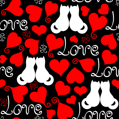 Heart with cat valentines day seamless pattern vector 03 Heart with cat valentines day seamless pattern vector 03