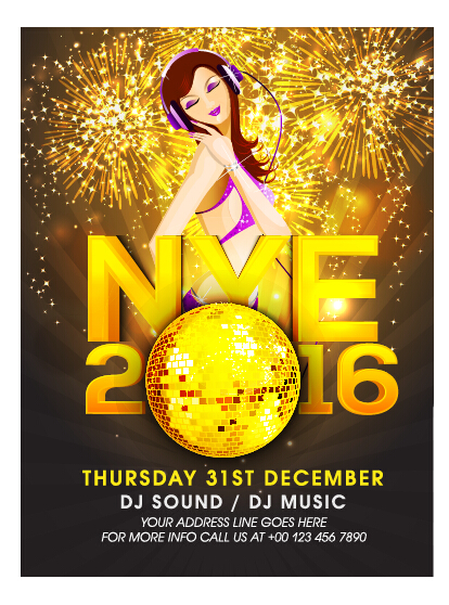 New year 2016 party flyer vector material 04 New year 2016 party flyer vector material 04