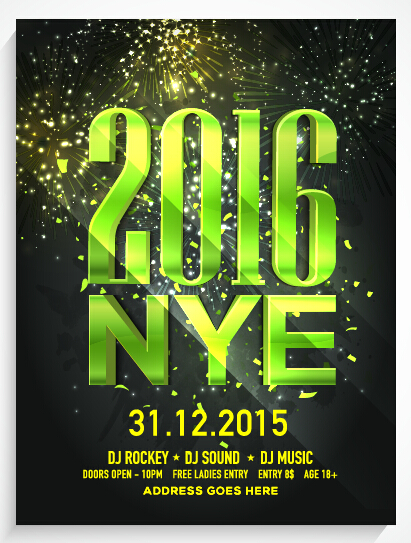 New year 2016 party flyer vector material 06 New year 2016 party flyer vector material 06