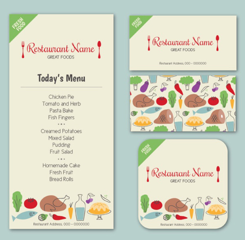 Restaurant menu with cards vector material Restaurant menu with cards vector material