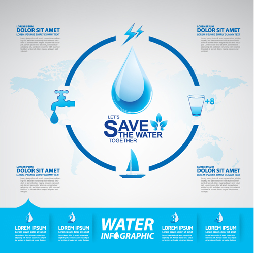 Save water infographics template vector 03 Save water infographics template vector 03