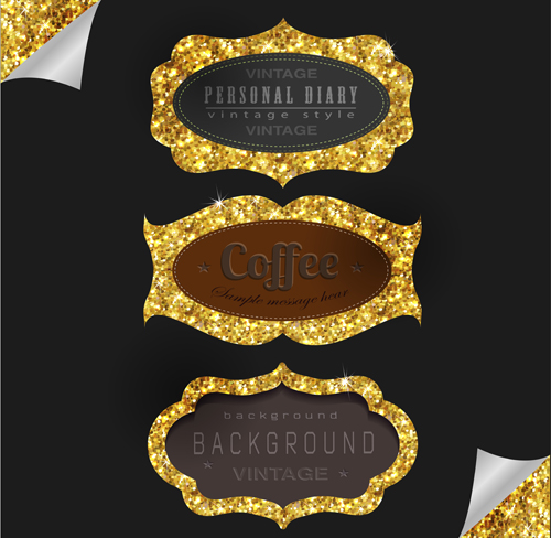 Shiny golden frame design vector set 01 Shiny golden frame design vector set 01