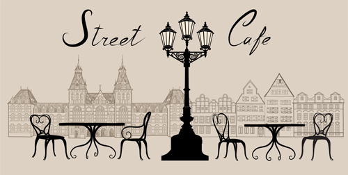 Street cafe hand drawn vector material 02 Street cafe hand drawn vector material 02