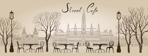 Street cafe hand drawn vector material 03 Street cafe hand drawn vector material 03