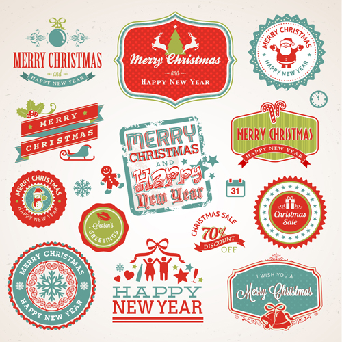 Vintage badges with labels chreistmas vector set Vintage badges with labels chreistmas vector set