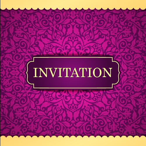Vintage invitation card with purple floral pattern vector 05