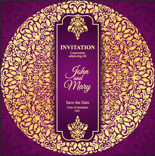Vintage invitation card with purple floral pattern vector 06 Vintage invitation card with purple floral pattern vector 06