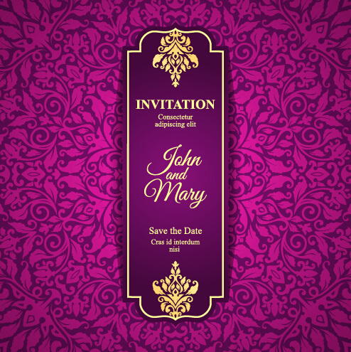 Vintage invitation card with purple floral pattern vector 07 Vintage invitation card with purple floral pattern vector 07