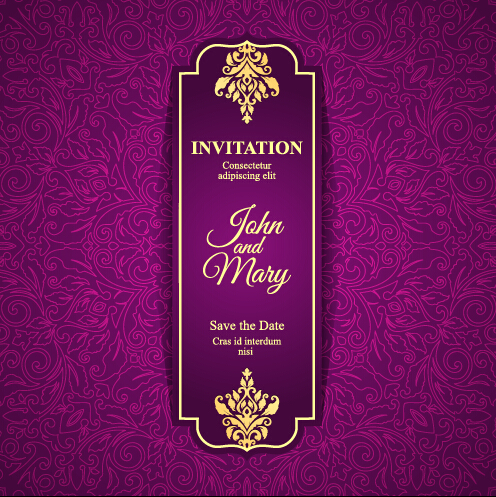 Vintage invitation card with purple floral pattern vector 08 Vintage invitation card with purple floral pattern vector 08