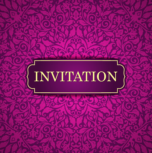Vintage invitation card with purple floral pattern vector 10 Vintage invitation card with purple floral pattern vector 10