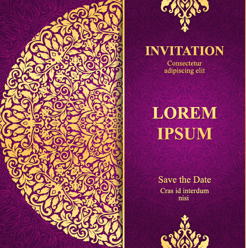 Vintage invitation card with purple floral pattern vector 13 Vintage invitation card with purple floral pattern vector 13