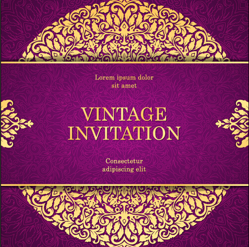 vintage purple pattern invitation floral card 