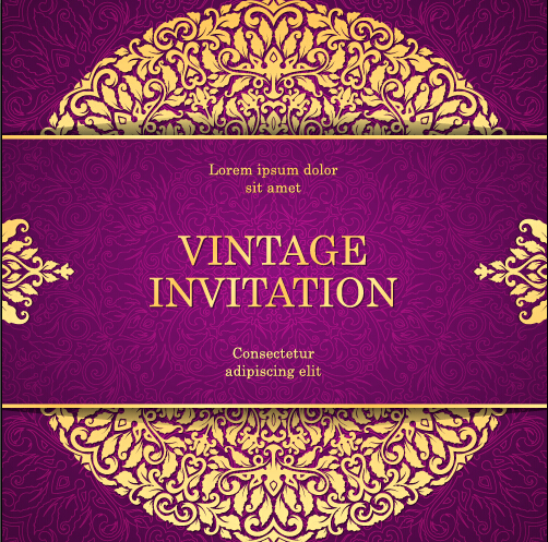 Vintage invitation card with purple floral pattern vector 14 Vintage invitation card with purple floral pattern vector 14