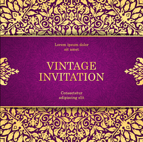 Vintage invitation card with purple floral pattern vector 15 Vintage invitation card with purple floral pattern vector 15