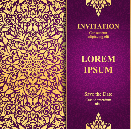 Vintage invitation card with purple floral pattern vector 16 Vintage invitation card with purple floral pattern vector 16