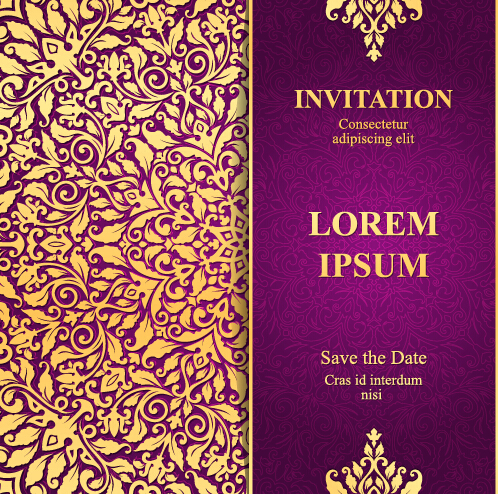 Vintage invitation card with purple floral pattern vector 17 Vintage invitation card with purple floral pattern vector 17