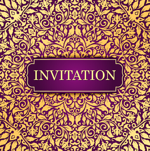 vintage purple pattern invitation floral card 