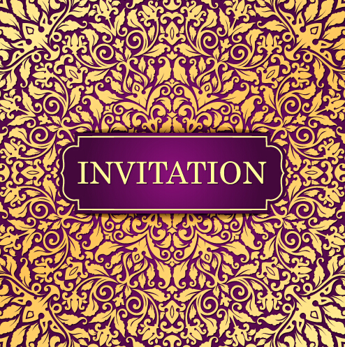Vintage invitation card with purple floral pattern vector 18 Vintage invitation card with purple floral pattern vector 18