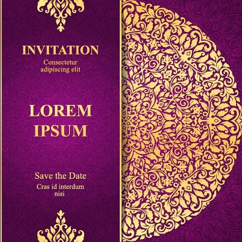 Vintage invitation card with purple floral pattern vector 19 Vintage invitation card with purple floral pattern vector 19