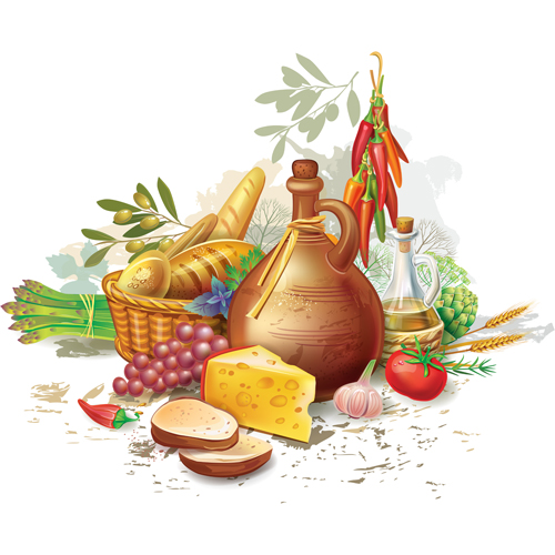 Wine with cheese and grapes bread vector 01 Wine with cheese and grapes bread vector 01