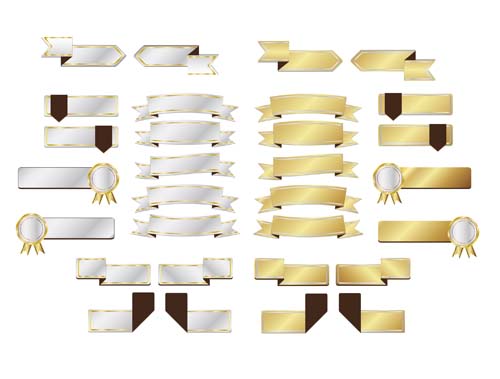 Banner white with golden ribbons vector Banner white with golden ribbons vector