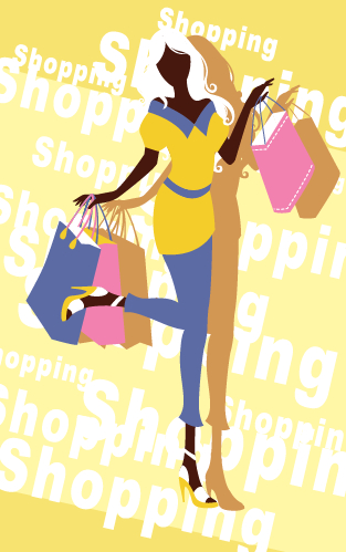 Beautiful shopping girl vector material 02