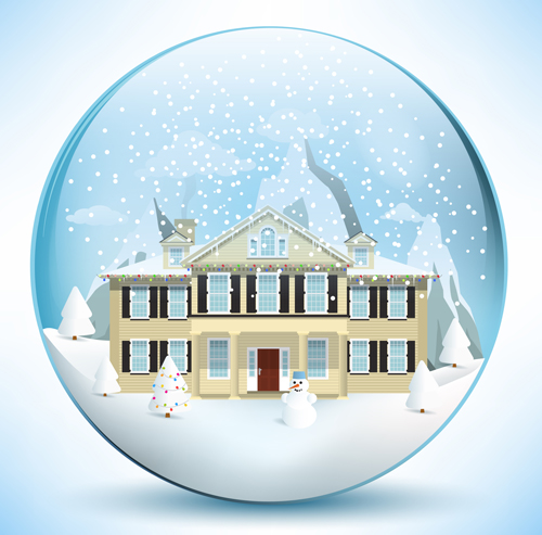 Christmas crystal ball with winter vector 01 Christmas crystal ball with winter vector 01