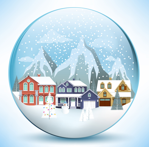 Christmas crystal ball with winter vector 02 Christmas crystal ball with winter vector 02