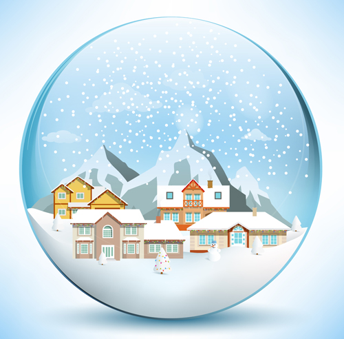 Christmas crystal ball with winter vector 04 Christmas crystal ball with winter vector 04